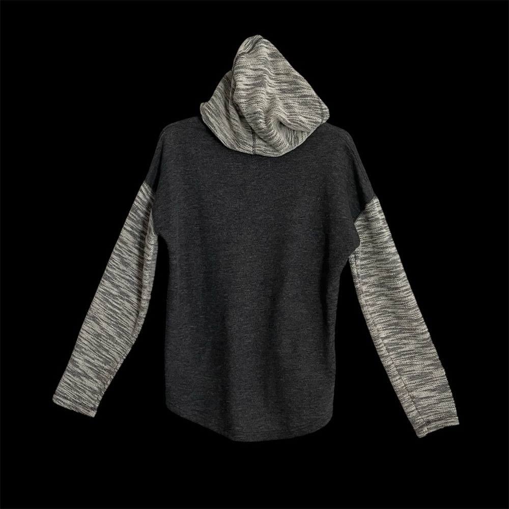 Billabong Charcoal & Grey Hi-Low Raglan Raw-Edge Kangaroo Slub-Knit Hoodie NWT - Picture 6 of 16